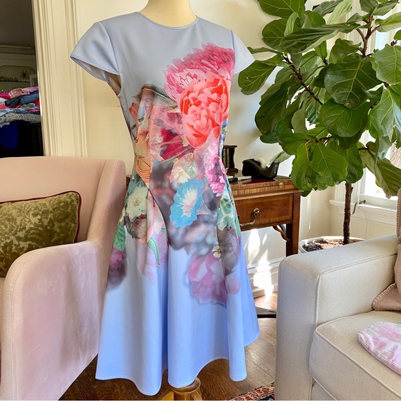 ted baker blue skater dress Ted Baker Navy Blue Skater Dress BNWT RRP 150- Puff Sleeves - Stretch - size 16